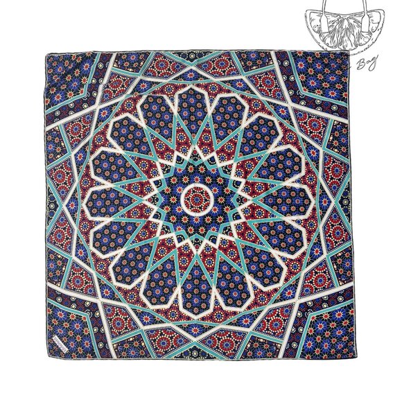 Vanensis Ottoman / Square Colorful Pattern Turkish Scarf / Blue Red - Picture 3 of 5
